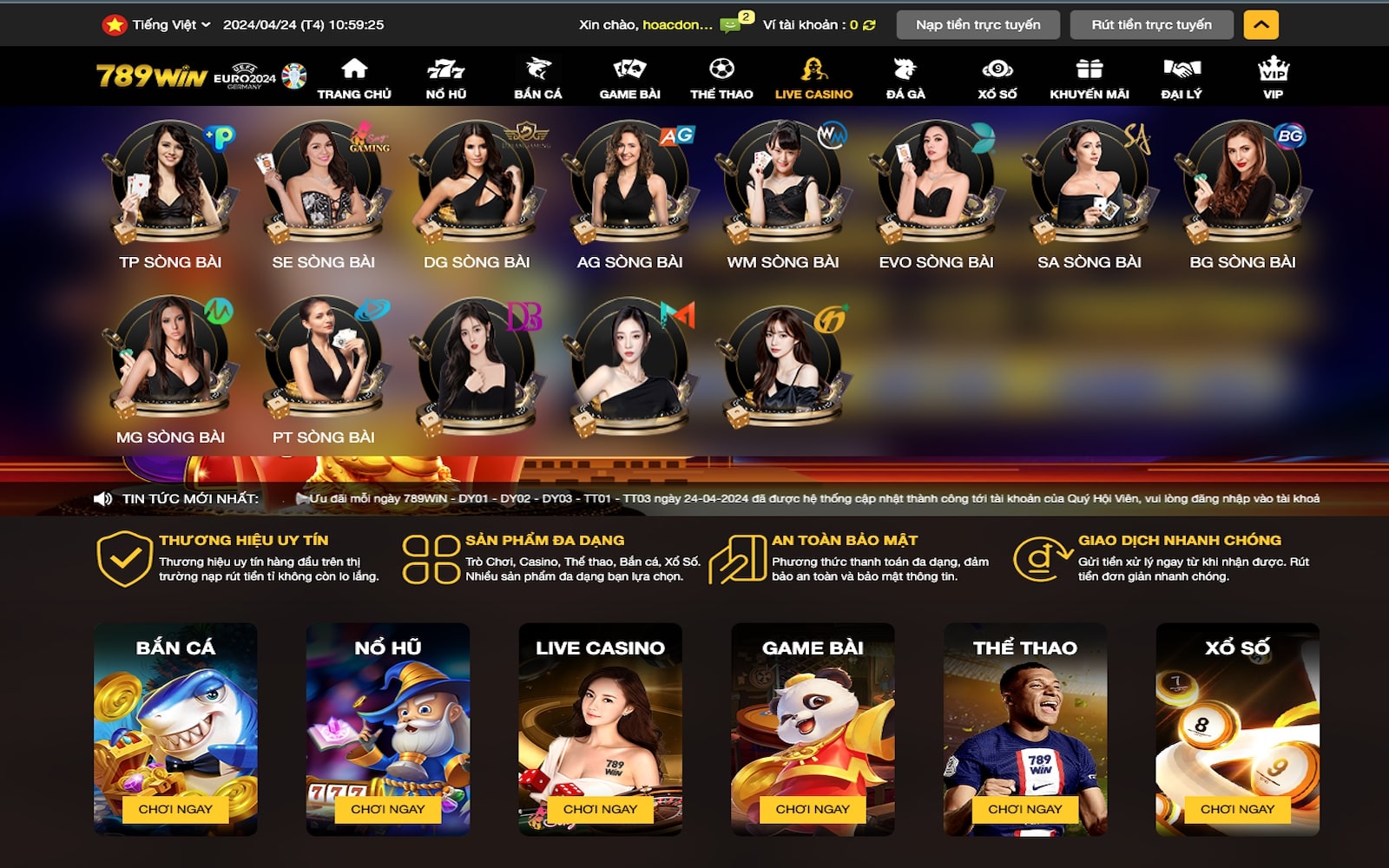 Danh sách sảnh live casino 789WIN