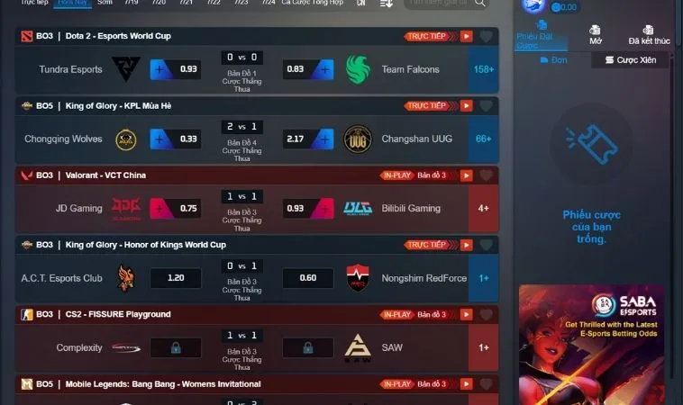 Khám Phá Thể Thao Điện Tử Tại 789WIN: Thế Giới Esports 2 Giao diện đặt cược thể thao điện tử tại 789WIN