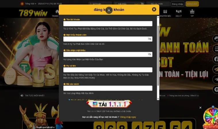 Bí Quyết Đăng Ký 789WIN Nhanh Chóng An Toàn Cho Bet Thủ 2 Giao diện đăng ký 789WIN