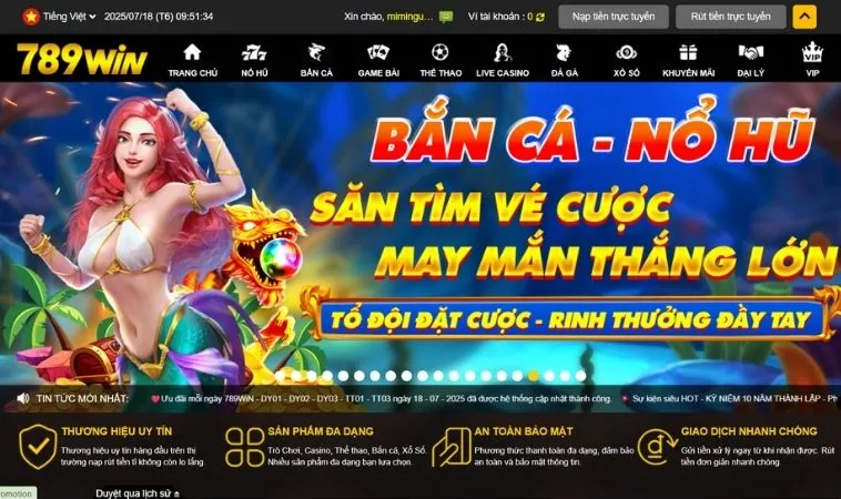 Giao diện trang chủ của nhà cái 789WIN